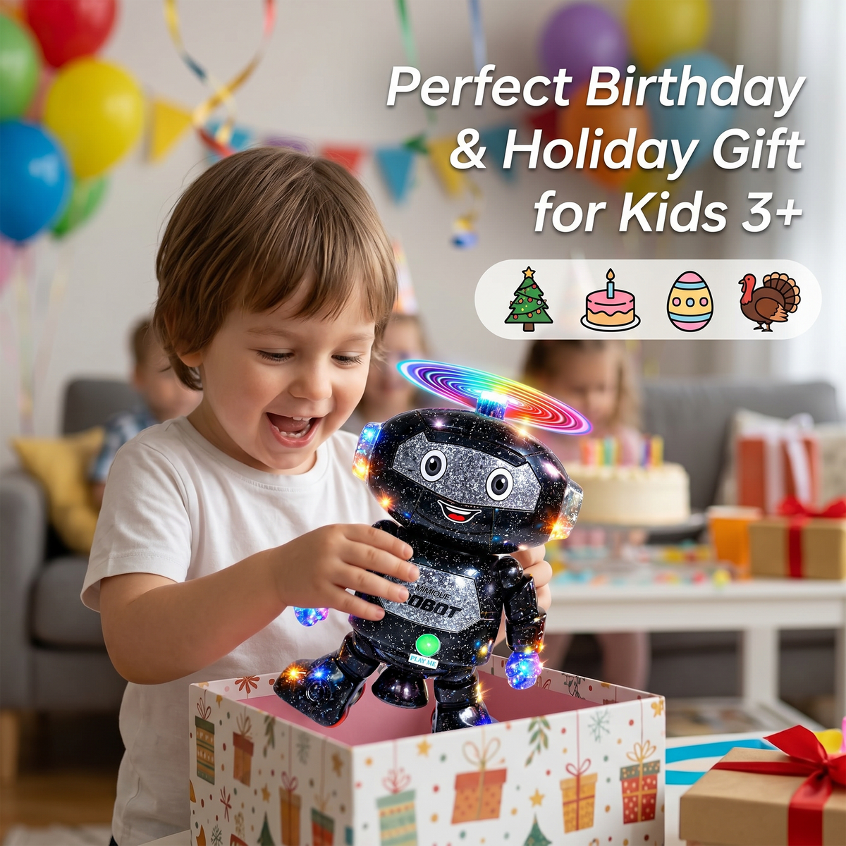 Mimique Dancing Robot Musical Toy With LED Lights & Spinning Propeller Rechargeable, 70+Different Music, Voice Recording 99444-2