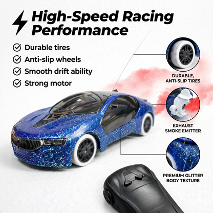 Remote Control 2 Way RC Car, Hgih Speed, Smoke Car, LED Light (Blue)