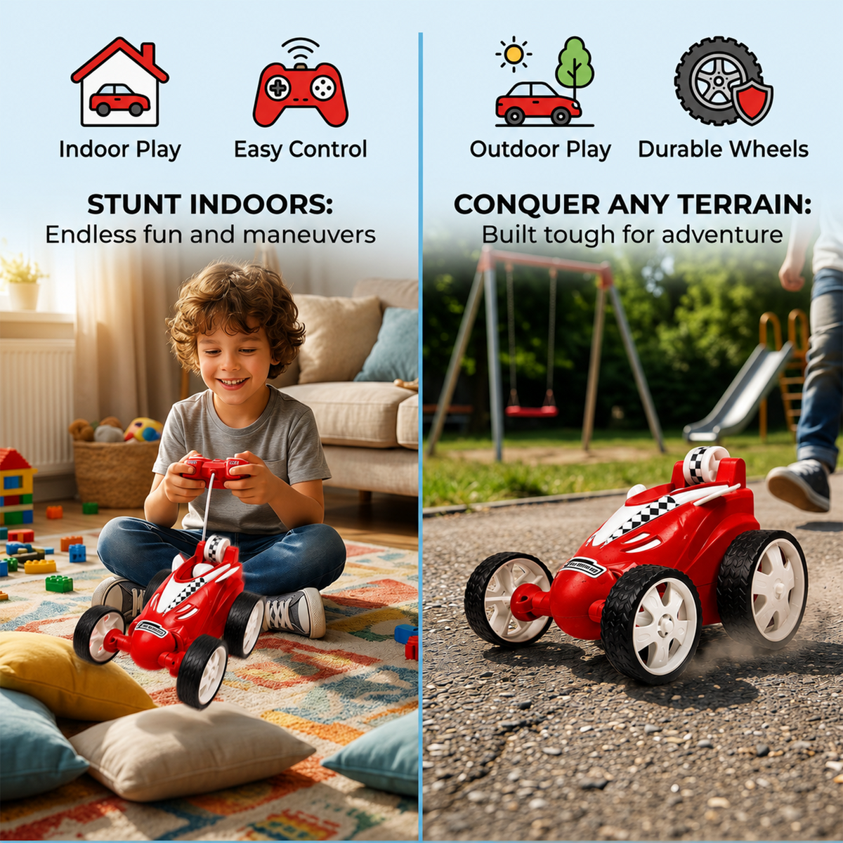 Small RC Stunt Car for Kids | Rechargeable High-Speed Remote Control Car In Red