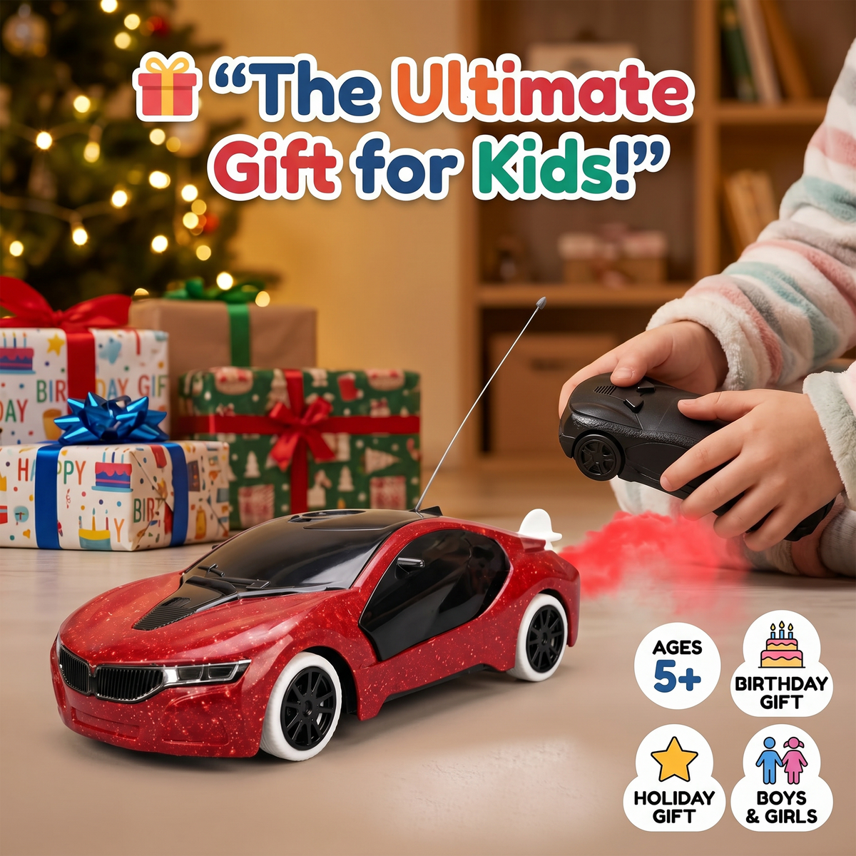 Remote Control 2 Way RC Car, Hgih Speed, Smoke Car, LED Light (Red)