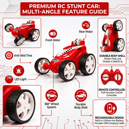 Small RC Stunt Car for Kids | Rechargeable High-Speed Remote Control Car In Red