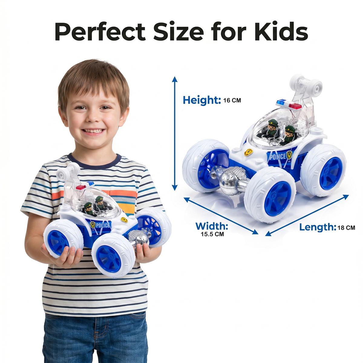 Police RC Stunt Car for Kids – 360° Rotation High-Speed Rechargeable Remote Control Car