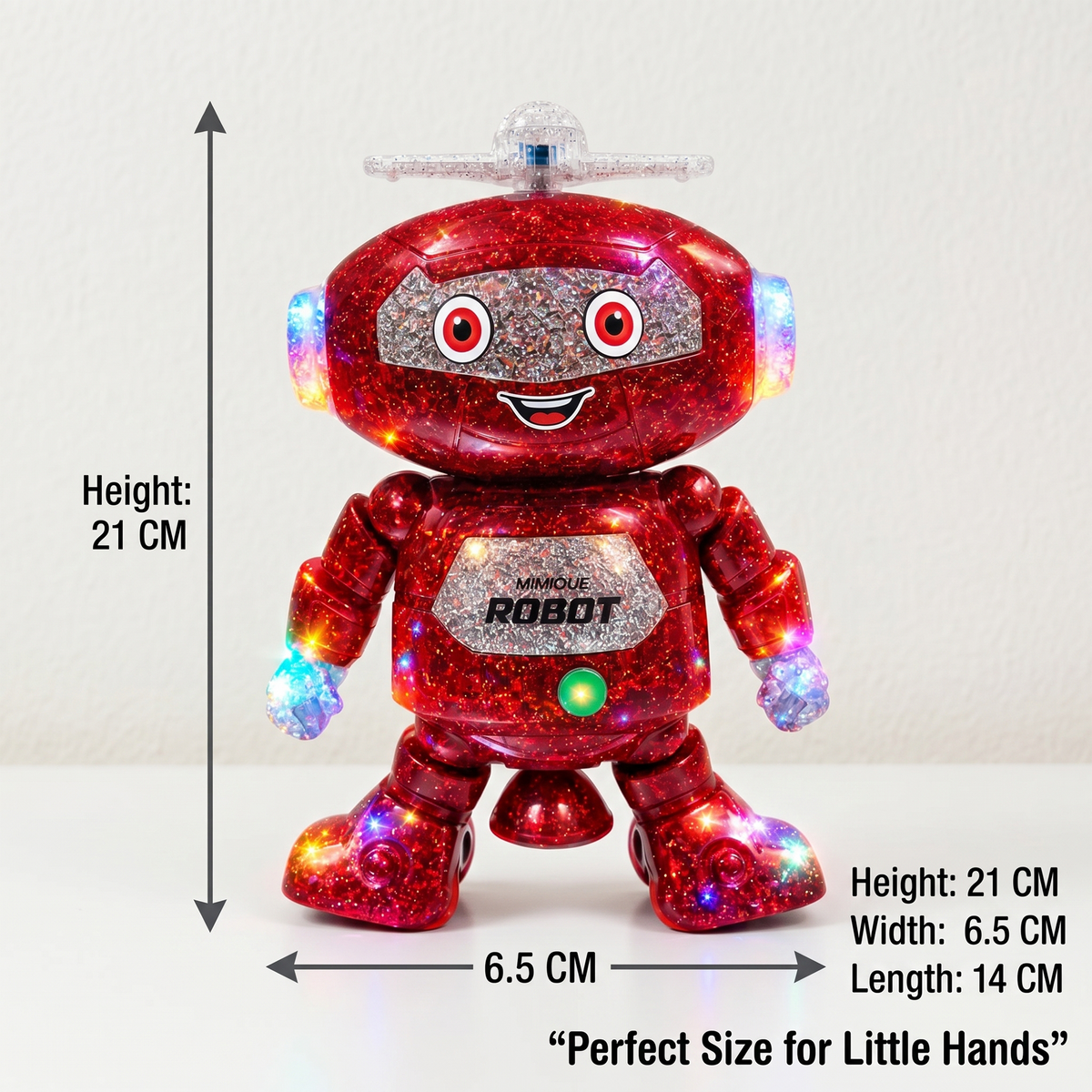 Mimique Dancing Robot Musical Toy With LED Lights & Spinning Propeller Rechargeable, 70+Different Music, Voice Recording 99444-2