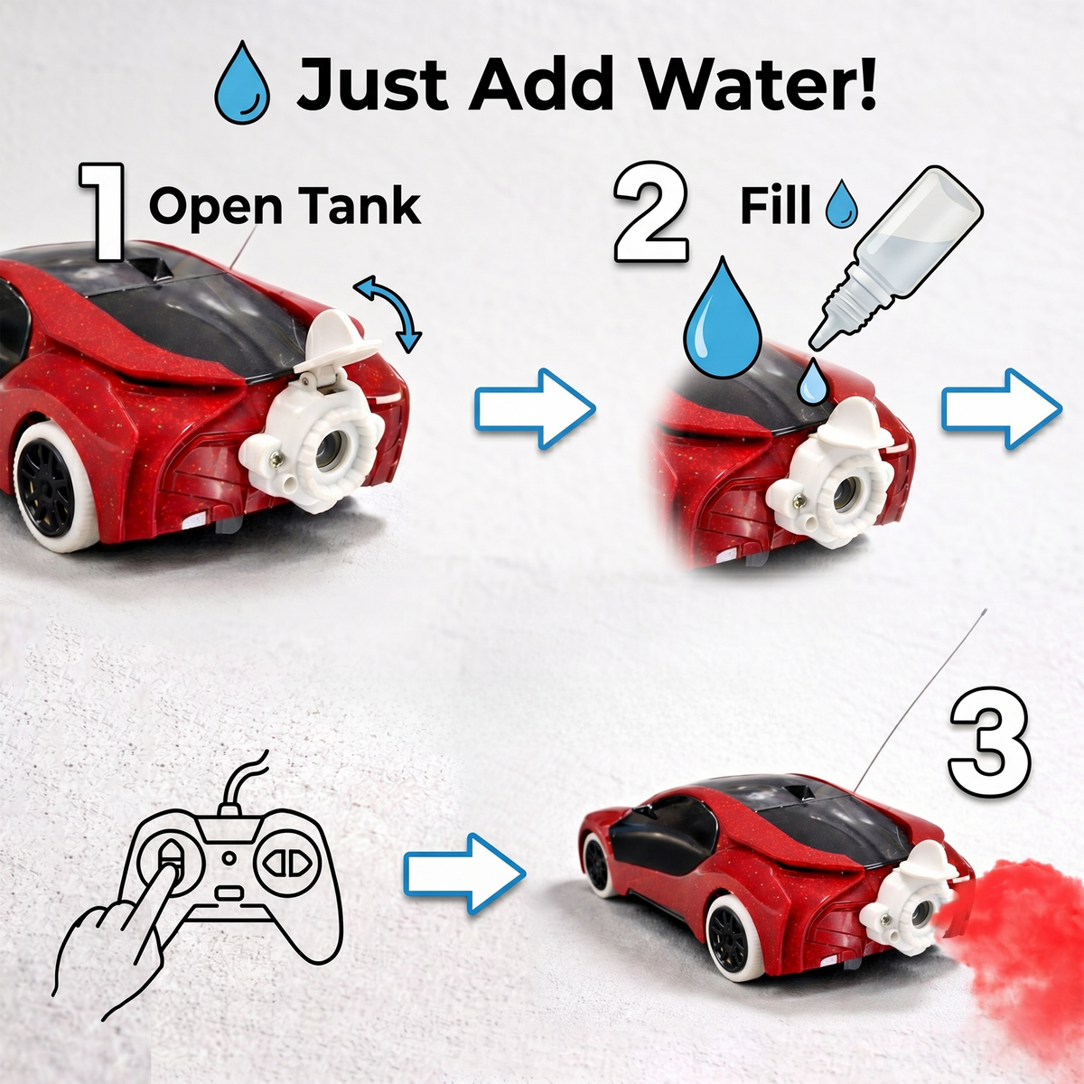 Remote Control 2 Way RC Car, Hgih Speed, Smoke Car, LED Light (Red)