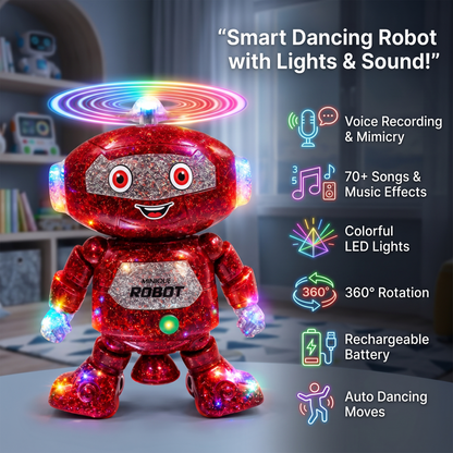 Mimique Dancing Robot Musical Toy With LED Lights & Spinning Propeller Rechargeable, 70+Different Music, Voice Recording 99444-2