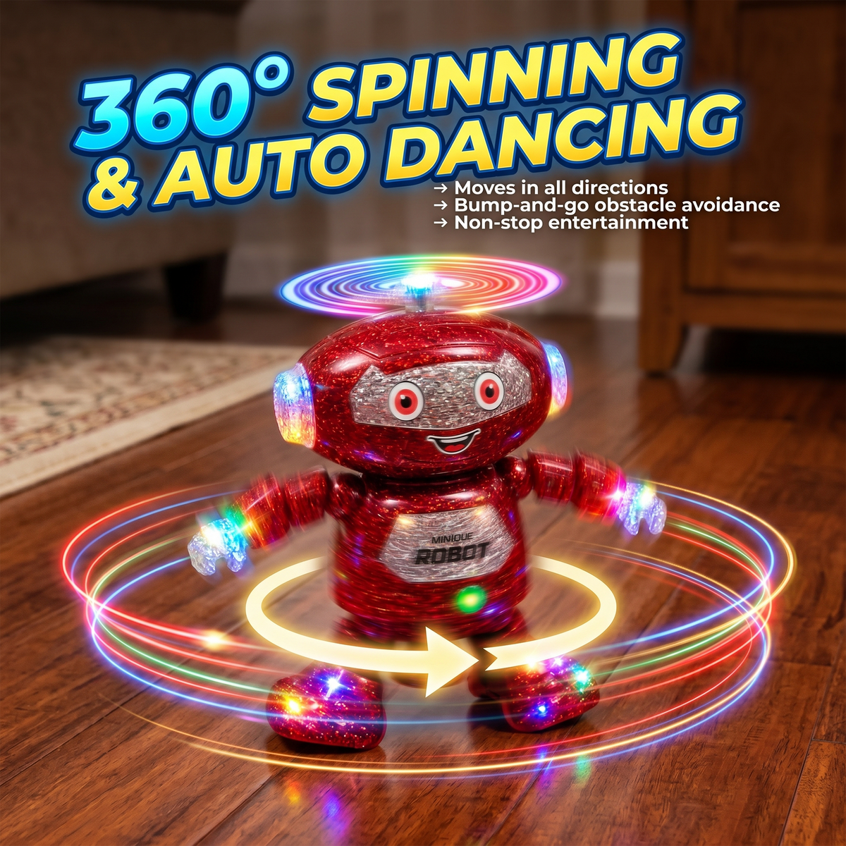 Mimique Dancing Robot Musical Toy With LED Lights & Spinning Propeller Rechargeable, 70+Different Music, Voice Recording 99444-2