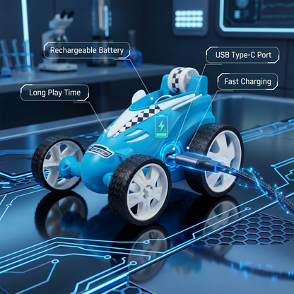 Small Stunt RC Car for Kids | Rechargeable High-Speed Remote Control Car with LED Lights – Blue