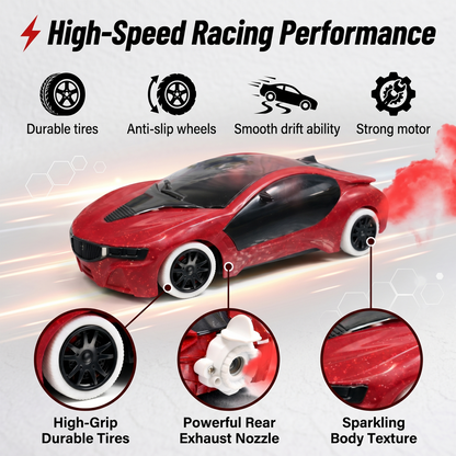 Remote Control 2 Way RC Car, Hgih Speed, Smoke Car, LED Light (Red)