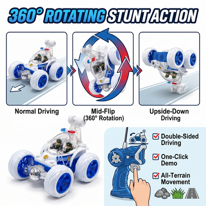 Police RC Stunt Car for Kids – 360° Rotation High-Speed Rechargeable Remote Control Car