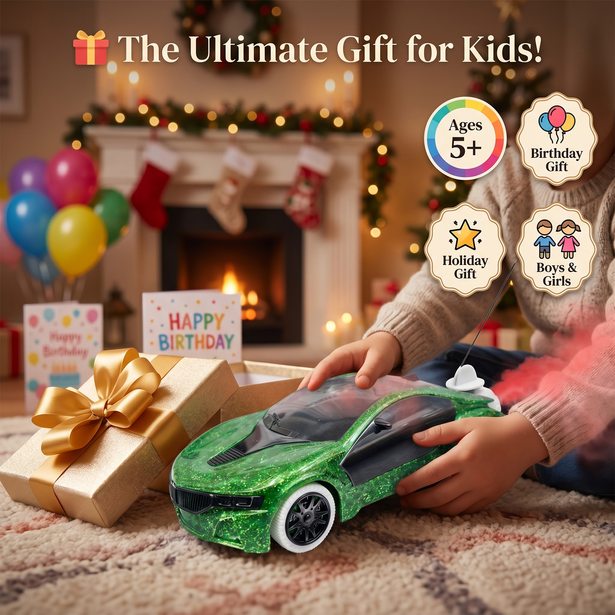 Remote Control 2 Way RC Car, Hgih Speed, Smoke Car, LED Light (Green)