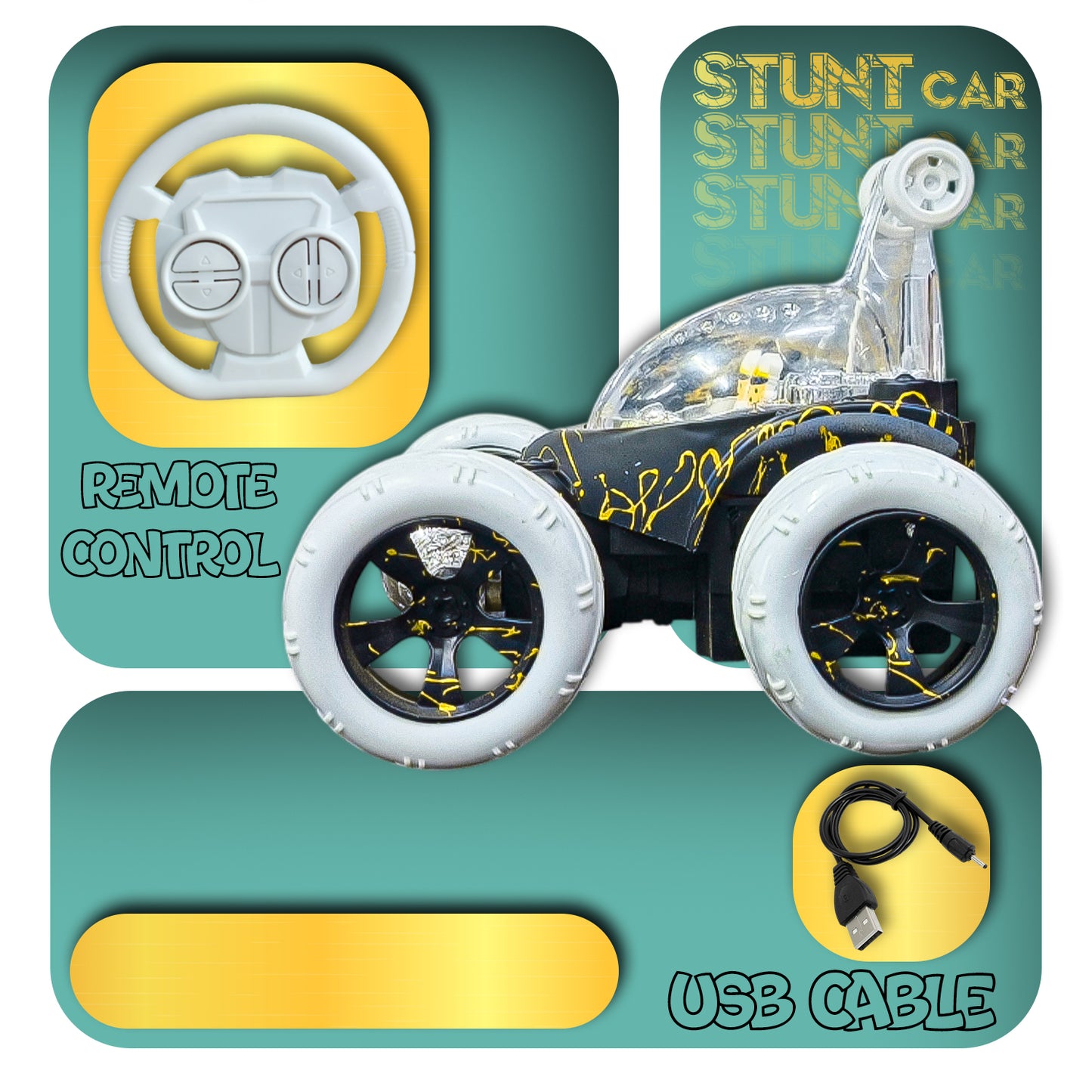 Design 360° Rotating RC Stunt Car for Kids | Rechargeable High-Speed Remote Control Car – Black