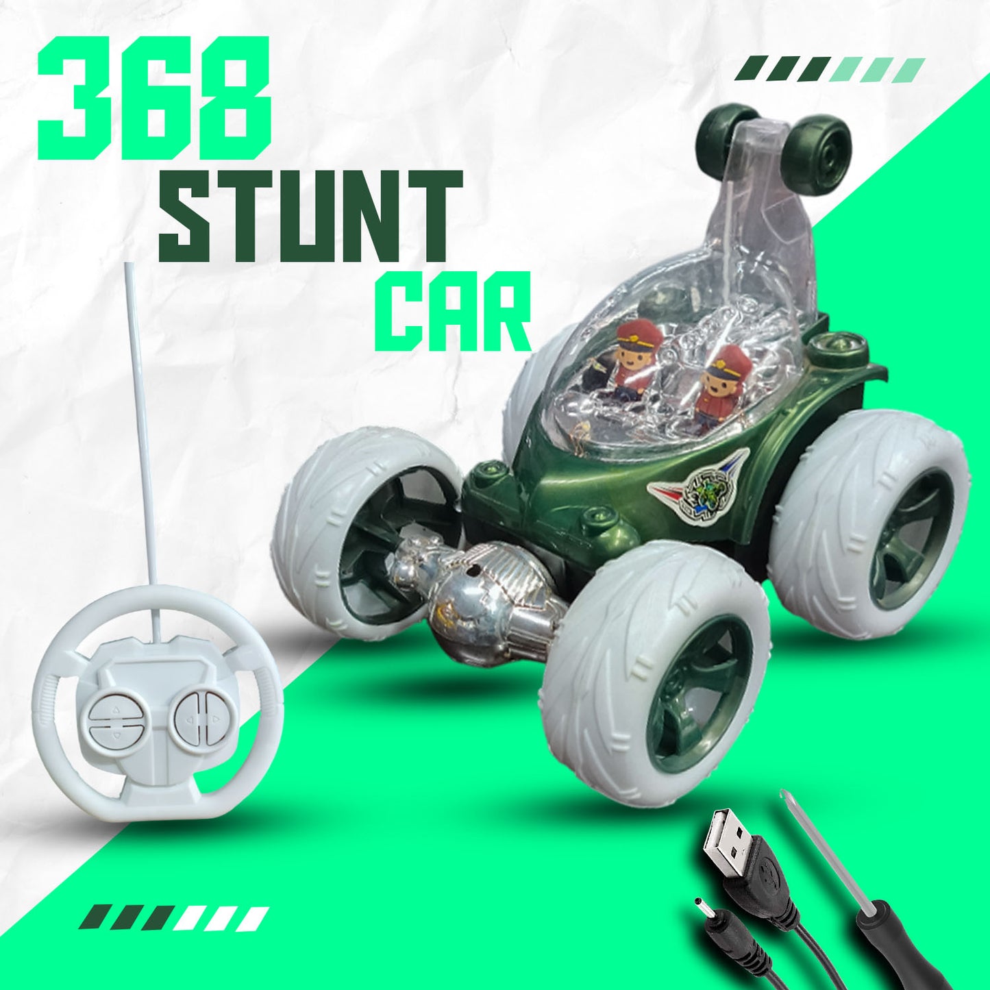 Foggy 360° Rotating RC Stunt Car for Kids | Rechargeable High-Speed Remote Control Car – Green