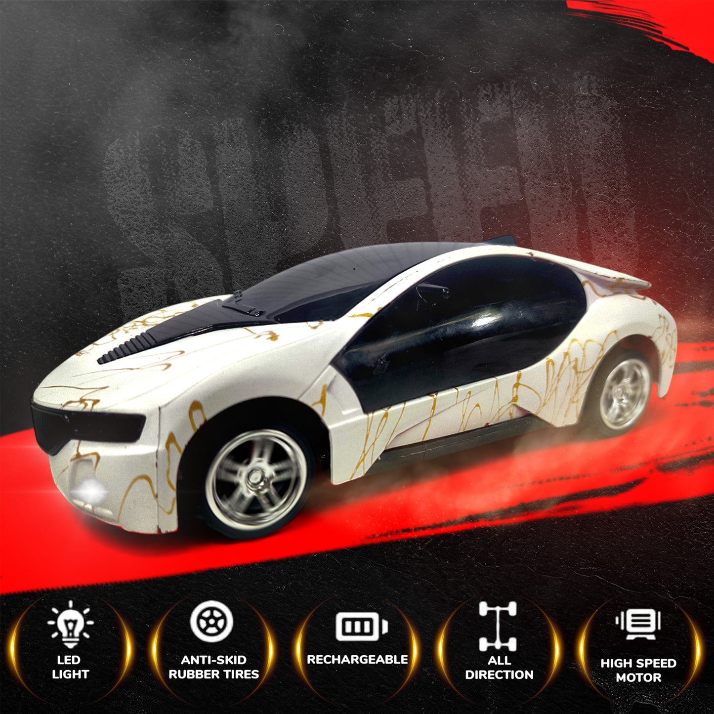 3D Remote Control Car for Kids | High-Speed Rechargeable RC Car In White