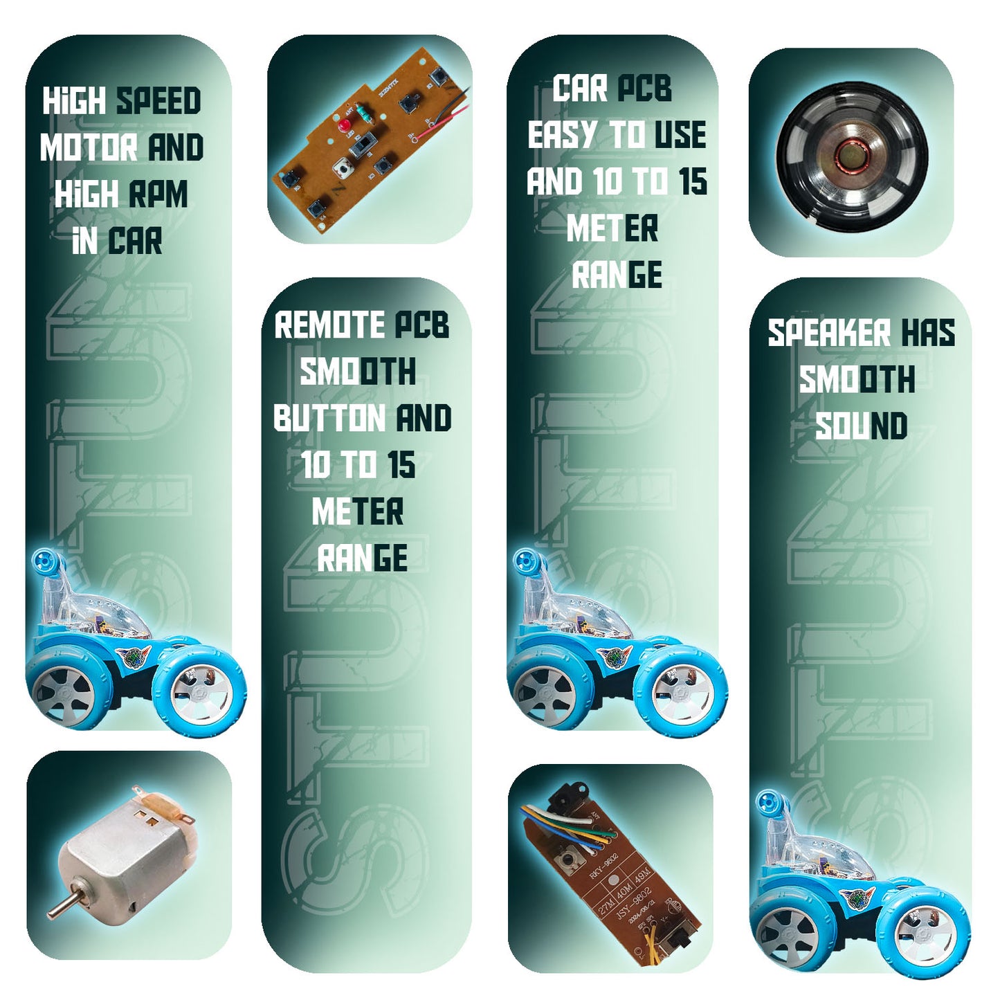 Fancy 360° Rotating RC Stunt Car for Kids | Rechargeable High-Speed Remote Control Car – Light Blue