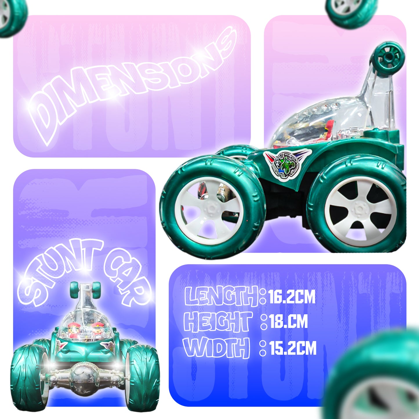 Fancy 360° Rotating RC Stunt Car for Kids | Rechargeable High-Speed Remote Control Car – Green