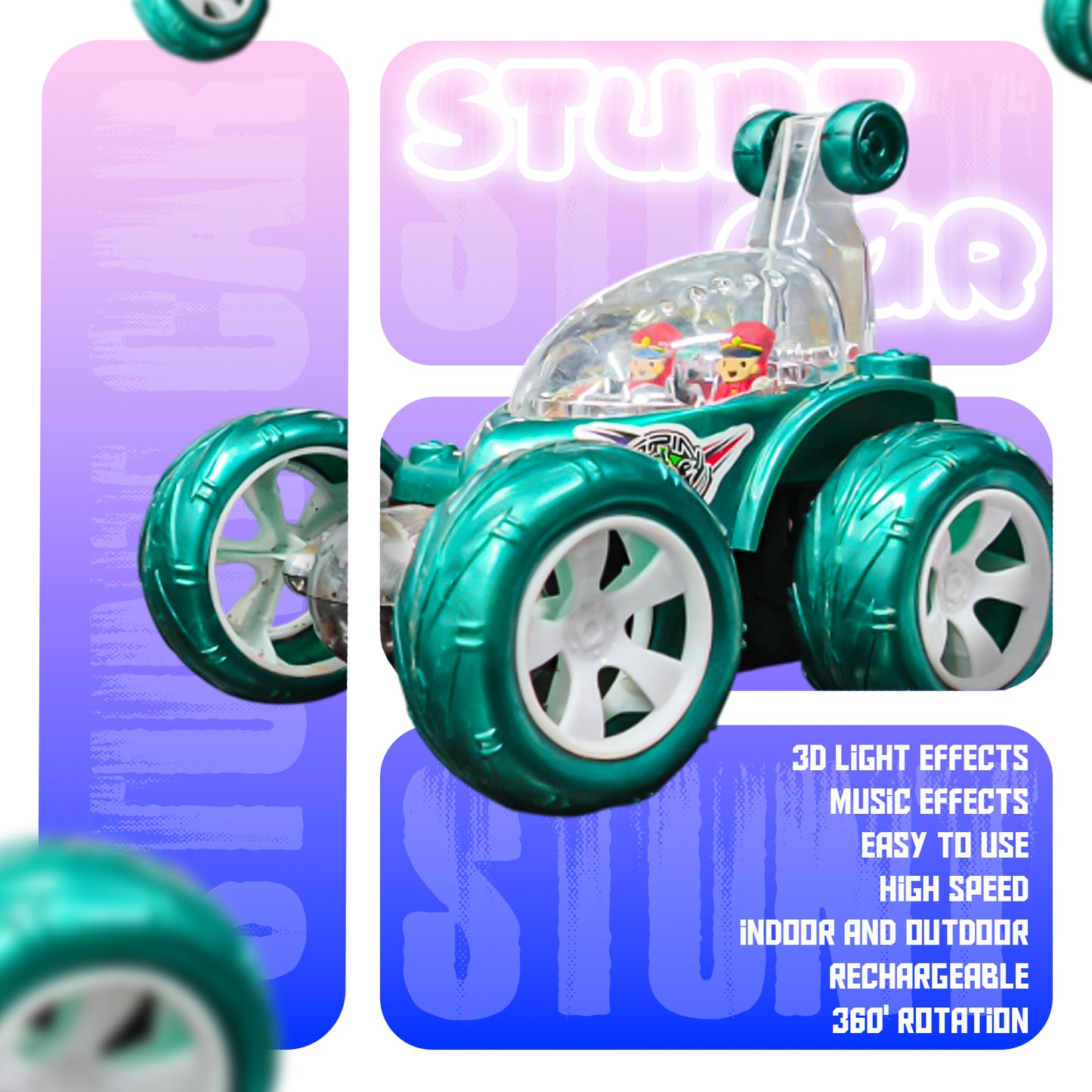 Fancy 360° Rotating RC Stunt Car for Kids | Rechargeable High-Speed Remote Control Car – Green