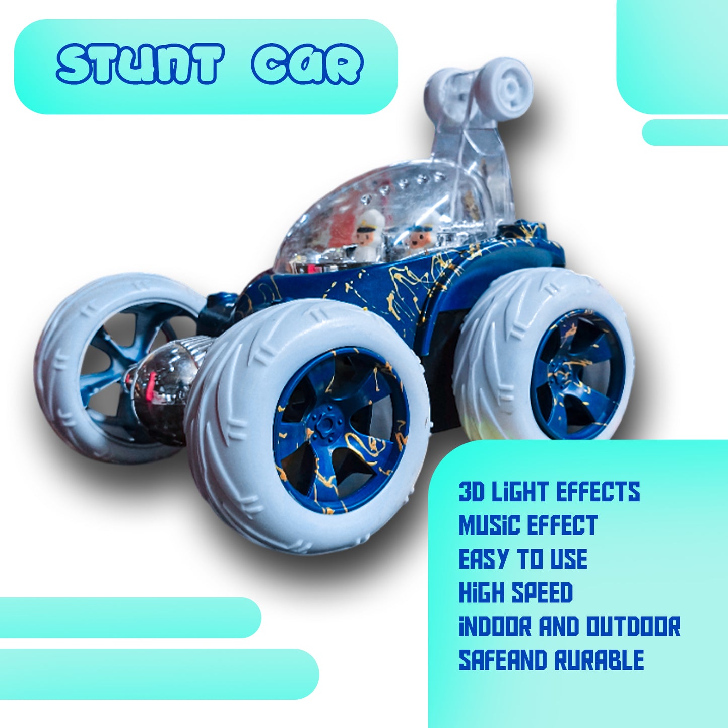 Design 360° Rotating RC Stunt Car for Kids | Rechargeable High-Speed Remote Control Car – Blue