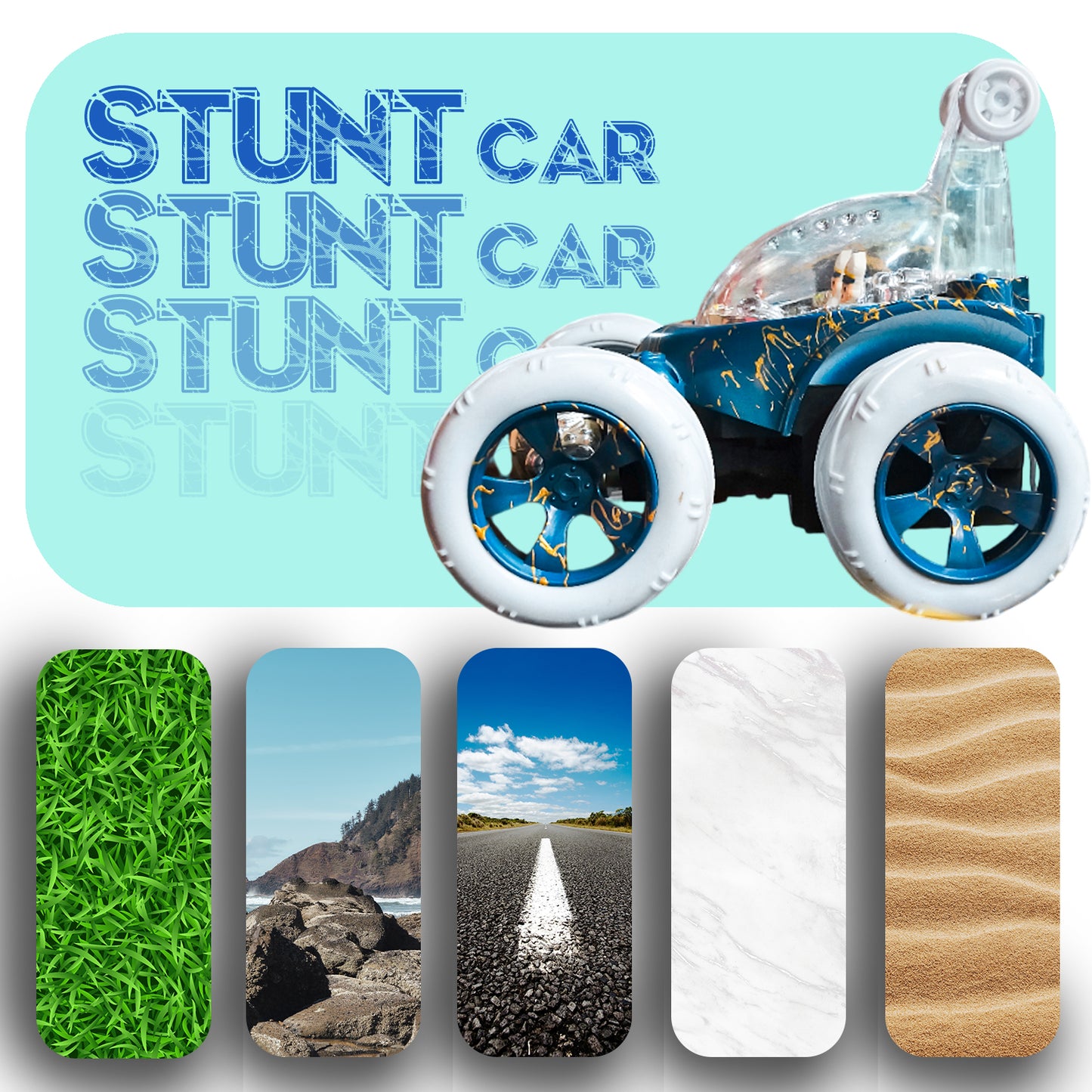 Design 360° Rotating RC Stunt Car for Kids | Rechargeable High-Speed Remote Control Car – Blue