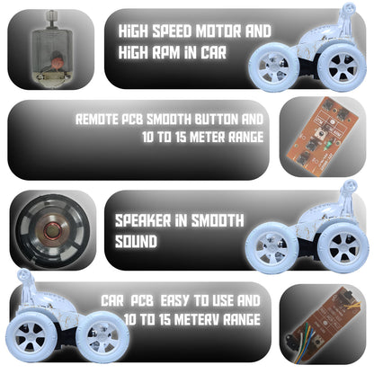 Design 360° Rotating RC Stunt Car for Kids | Rechargeable High-Speed Remote Control Car – White