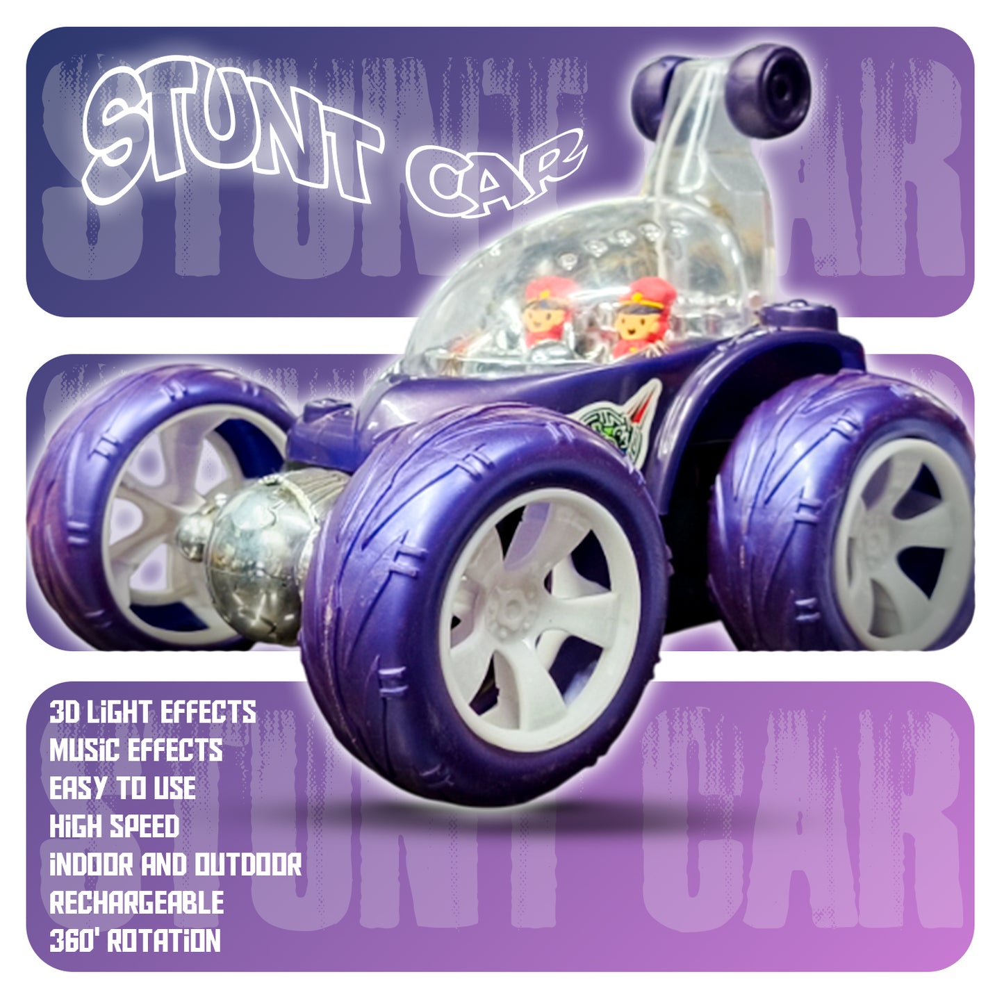 Fancy 360° Rotating RC Stunt Car for Kids | Rechargeable High-Speed Remote Control Car – Purple
