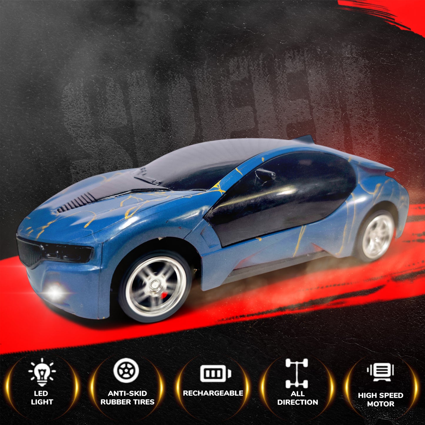 3D Remote Control Car for Kids | High-Speed Rechargeable RC Car In Blue