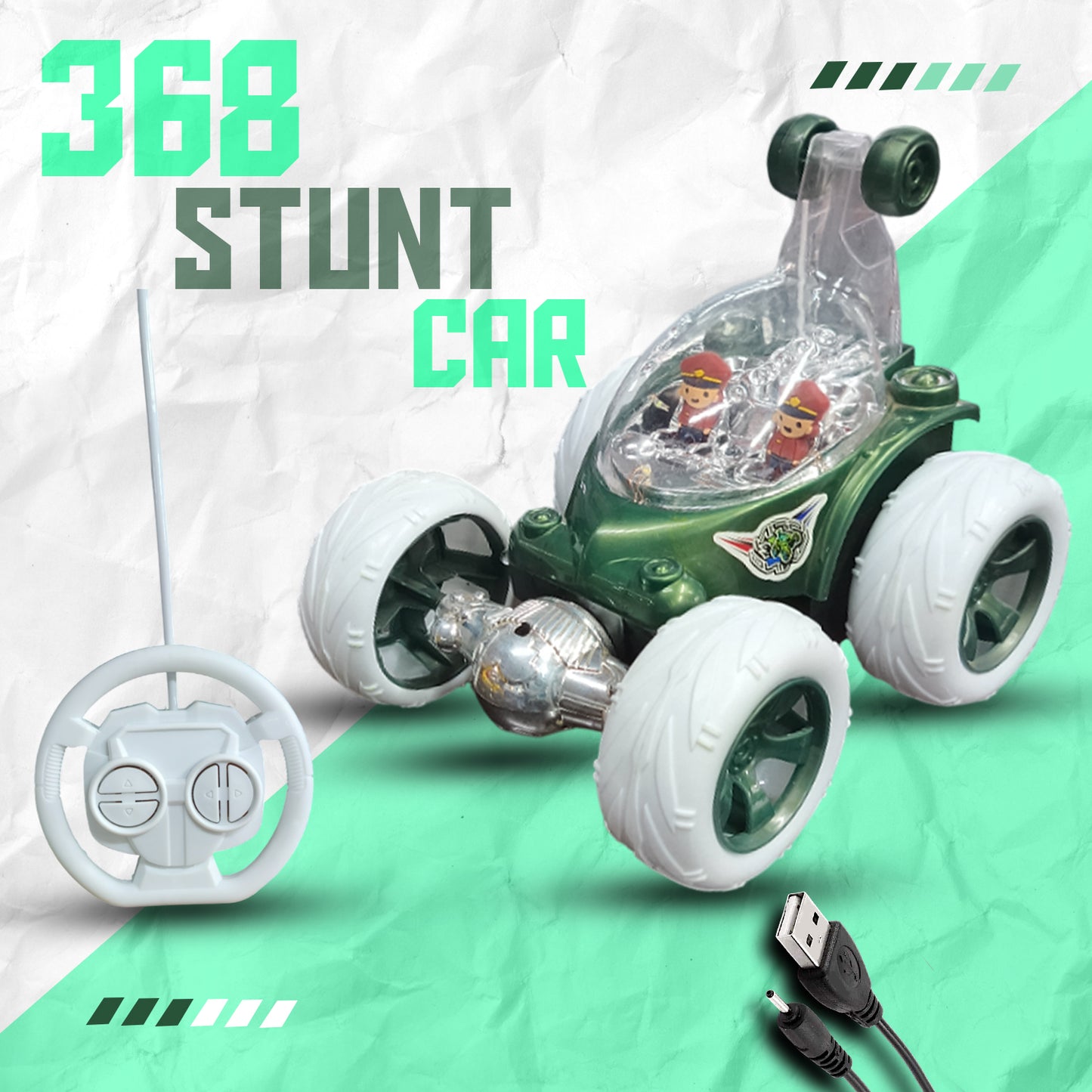 Foggy 360° Rotating RC Stunt Car for Kids | Rechargeable High-Speed Remote Control Car – Green
