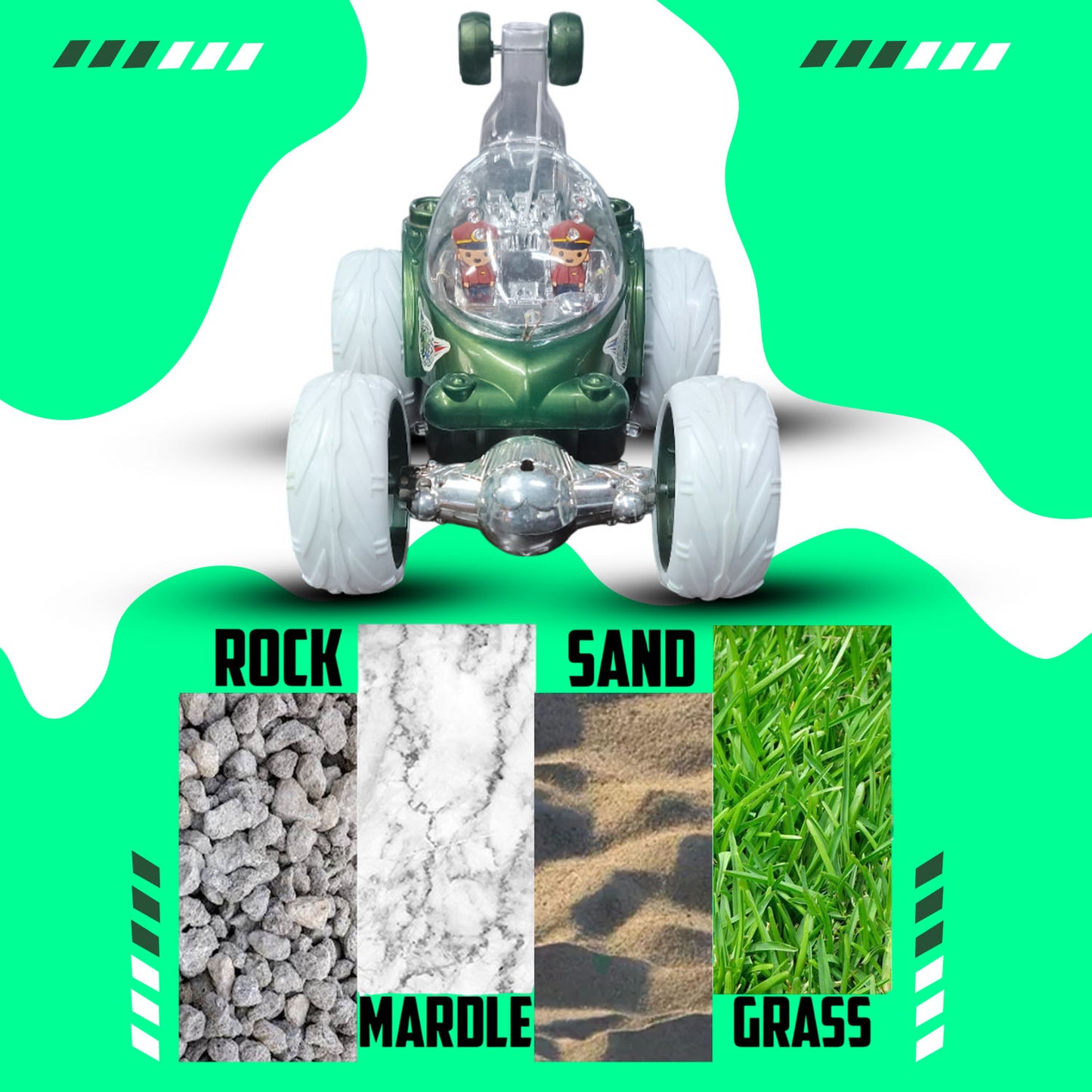 Foggy 360° Rotating RC Stunt Car for Kids | Rechargeable High-Speed Remote Control Car – Green