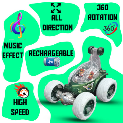 Foggy 360° Rotating RC Stunt Car for Kids | Rechargeable High-Speed Remote Control Car – Green
