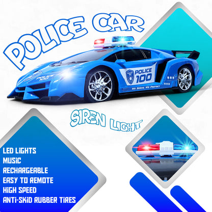 RC Police Car Blue – Rechargeable with Siren Sound & Lights