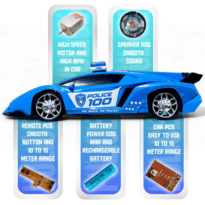 RC Police Car Blue – Rechargeable with Siren Sound & Lights
