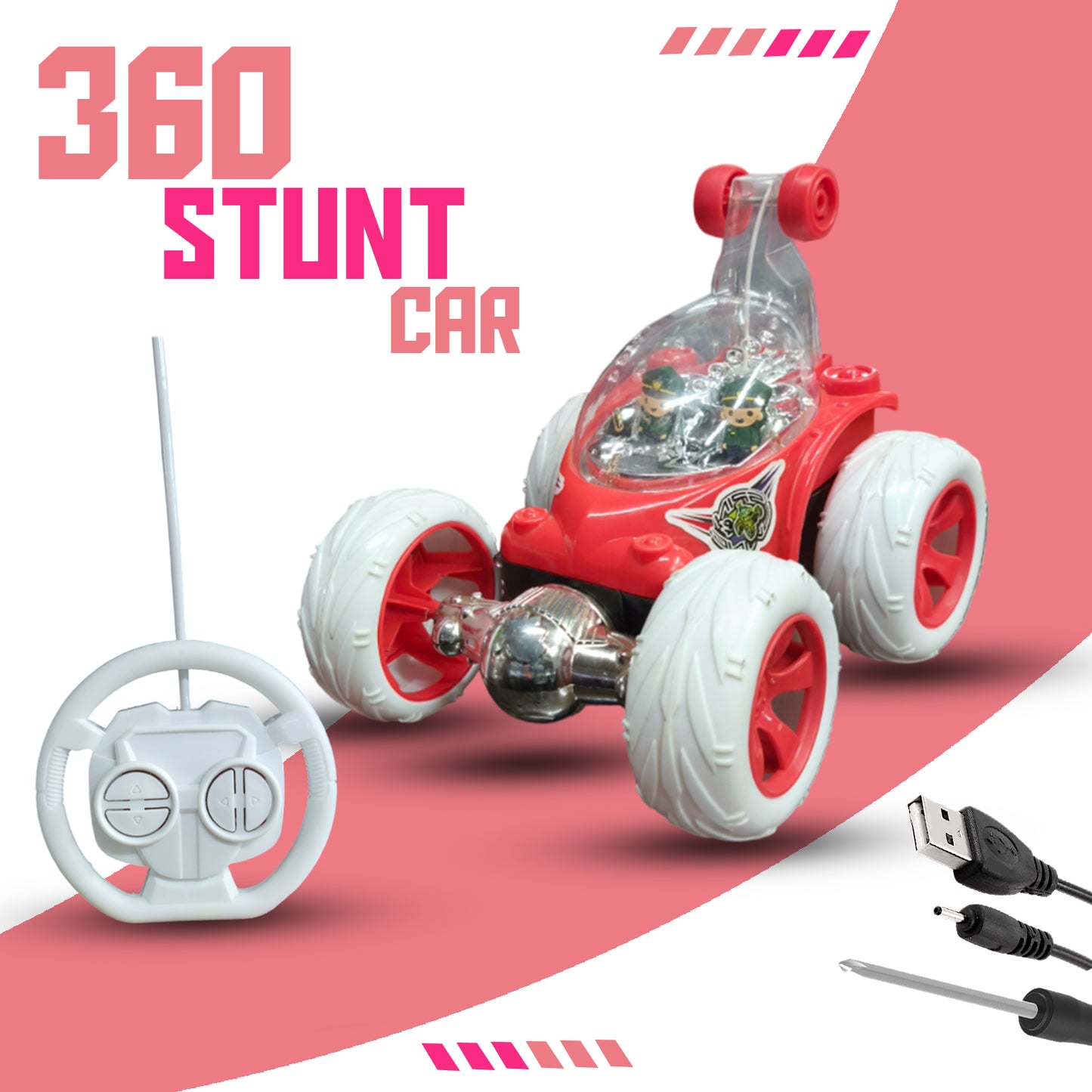 Foggy 360° Rotating RC Stunt Car for Kids | Rechargeable High-Speed Remote Control Car – Red