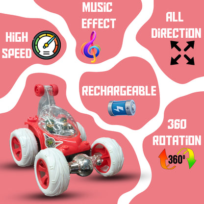 Foggy 360° Rotating RC Stunt Car for Kids | Rechargeable High-Speed Remote Control Car – Red