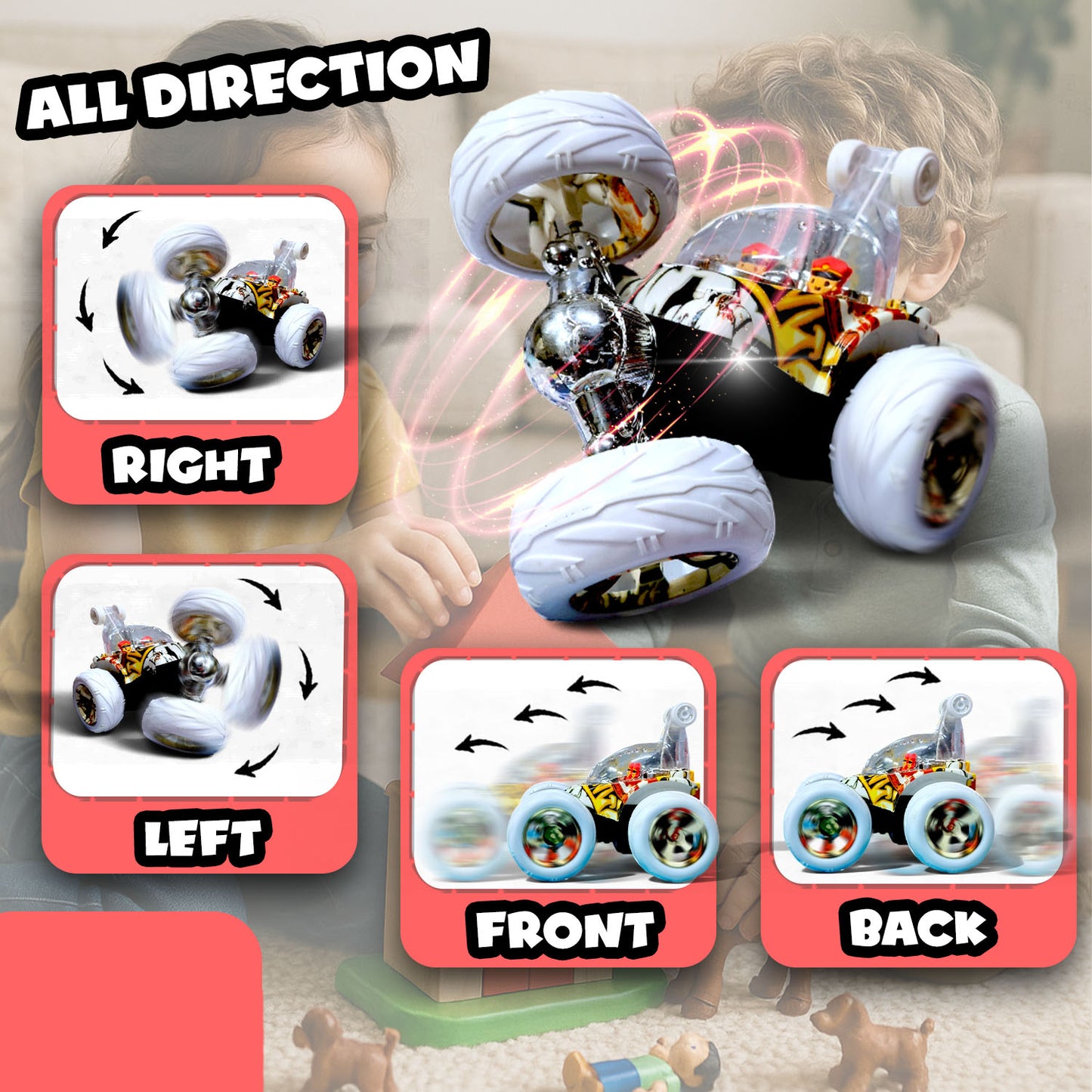 Hydro 360° Rotating RC Stunt Car for Kids | Rechargeable High-Speed Remote Control Car – Cartoon Design