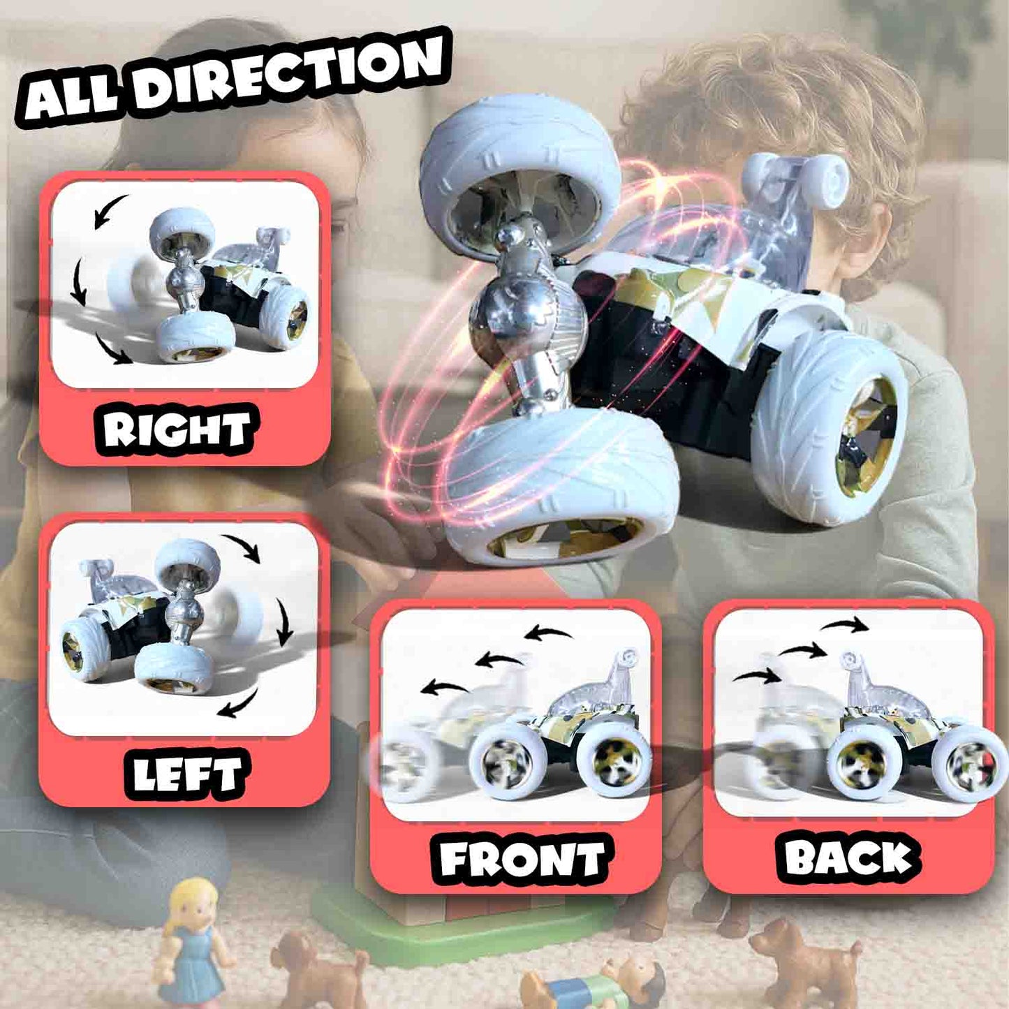 Hydro 360° Rotating RC Stunt Car for Kids | Rechargeable High-Speed Remote Control Car – Army Design