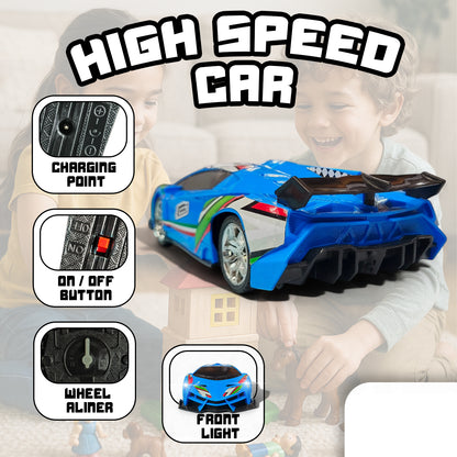 RC Stunt Car for Kids | Rechargeable High-Speed Remote Control Car with LED Lights In Blue