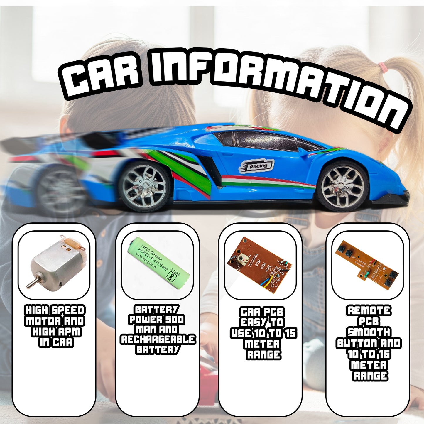 RC Stunt Car for Kids | Rechargeable High-Speed Remote Control Car with LED Lights In Blue