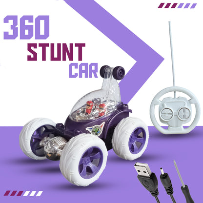 Foggy 360° Rotating RC Stunt Car for Kids | Rechargeable High-Speed Remote Control Car – Purple