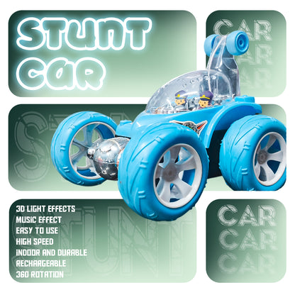 Fancy 360° Rotating RC Stunt Car for Kids | Rechargeable High-Speed Remote Control Car – Light Blue